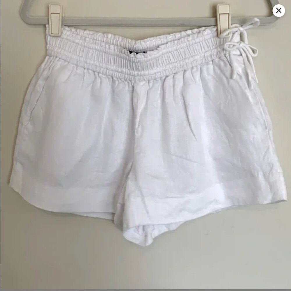 NWT J crew boardwalk pull on shorts xs white linen bows side tie 0 2 4 lined